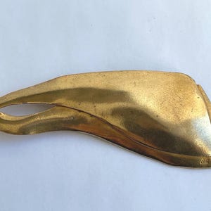 Mid-century modernist gold tone French handmade designer brooch signed S.R