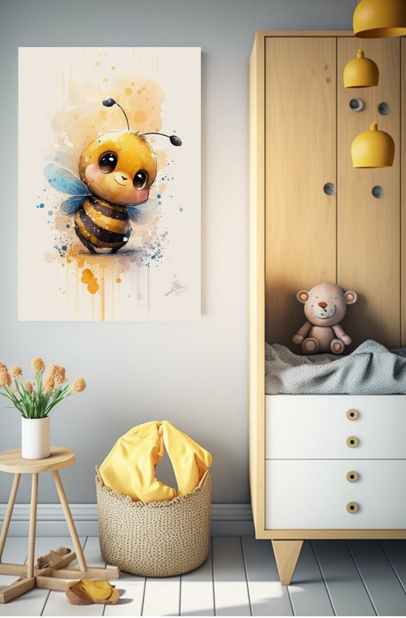 Printable Cute Bee Wall Art Baby Animal Wallart Nursery Etsy