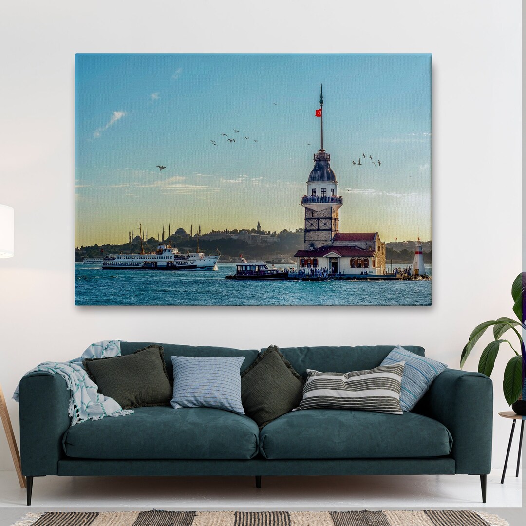 Istanbul Maiden's Tower Wall Decor, Istanbul Landscape, City Art, Canvas Painting, City