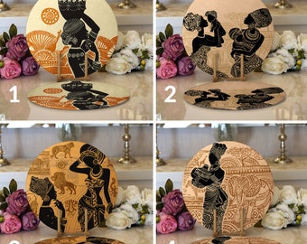 Sets de table sur le thème de la femme africaine, sets de table ethniques, set de table traditionnel africain, sets de table culturels, décoration de cuisine africaine (Lot de 2)