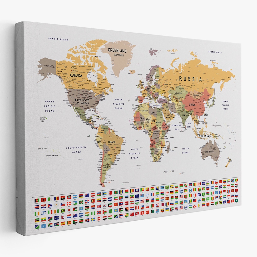 World Map Canvas , Digital Print World Map, World Map Wall Decor, World Map Canvas Fabric, Map