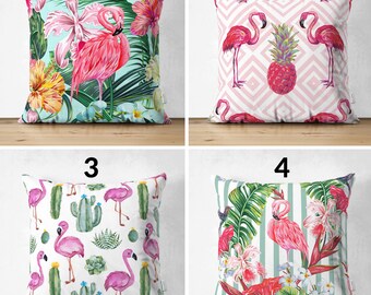 Pink Flamingo Patterned Pillowcase, Animal Design Cushion Cover, Decorative Cushion Case, Flamingo Print Square Pillow, Tropical Bird Pillow