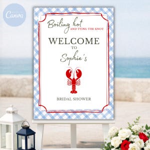 Boiling Hot and Tying the Knot Welcome Sign Editable Canva Coastal Bridal Shower Bachelorette Lobster Printable Instant Download