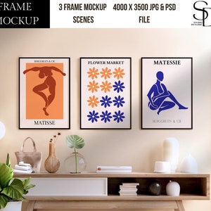 3 Frames Mockup, Art Print Mockups,Drop Shadow, Gallery Wall Set Mockup, Simple Frame Mock-up, Minimal Mockups, Natural Light
