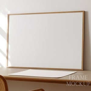 Minimal Horizontal Frame Mockup - Natural Light interior Mockup - Art Display - PSD - 36X27 - Smart Object