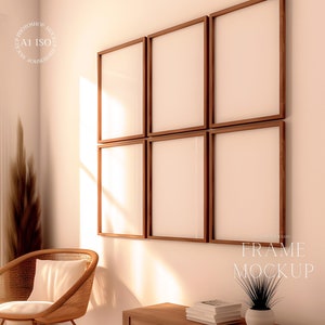 6 Frame Boho Mockup - Wooden Frame Mockup - Gallery Wall Mockup - PSD - ISO - Smart Object