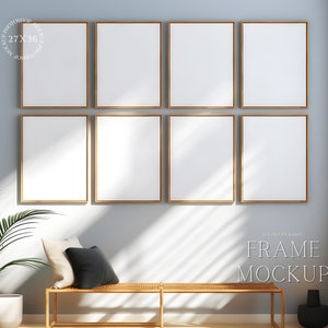 8 Frames Gallery Wall Mockup - Gallery Poster Set Mockup - Natural Light Mockup - 27X36 - PSD - Smart Object Mockup