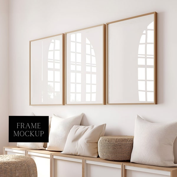 3 Vertical Frame Art Display Mockup - Glass Reflection  - Digital Print Mockup - PSD - 27X36 - Smart Object