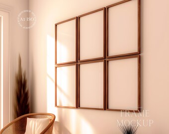6 Frame Boho Mockup - Wooden Frame Mockup - Gallery Wall Mockup - PSD - ISO - Smart Object