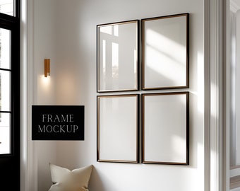 4 Vertical Frame Art Display Mockup – Poster Print Artwork Mockup - Scandi Style Mockup - 24X36 - PSD - Smart Object