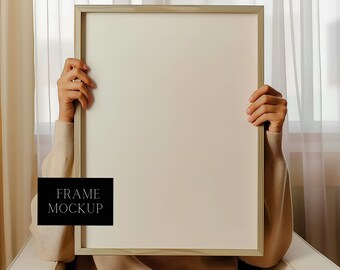 One Frame Mockup - Person Holding Frame Art Display Mockup - Minimal Interior - PSD - 27X36 - Smart Object