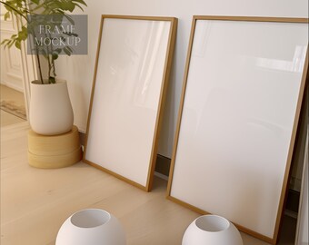 Double Frame Mockup - Wood Frame Mockup - Glass Reflection Double Frame Mockup - PSD - ISO - Smart Object