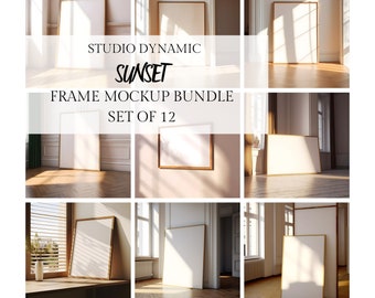 Set Of 12 Sunset Frame Mockup Bundle - Wall Frame Mockup - Art Display Poster Mockup - Interior Mockup - PSD - JPG - Smart Object