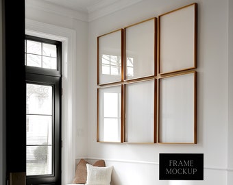6 Vertical Frame Mockup Art Display - Side View - Window Reflection - Gallery Wall Art Frame Mockup - PSD - ISO - Smart Object