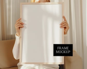Frame Mockup With Person Holding Frame  - Light  Frame Mockup - Minimal Home Interior - PSD - 24X36 - Smart Object