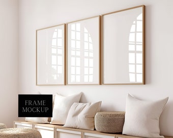 3 Vertical Frame Art Display Mockup - Glass Reflection  - Digital Print Mockup - PSD - 27X36 - Smart Object