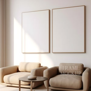 Maquete Minimalista de 2 Molduras - Sala de Estar Mínima - Maquete de Luz Solar Dura - Moldura de Madeira - PSD - 27X36