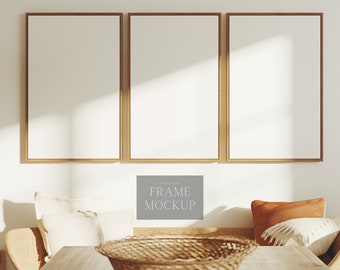 3 Frame Living Room Interior Mockup - With Reflection - PSD - 24X36 - Smart Object Mockup