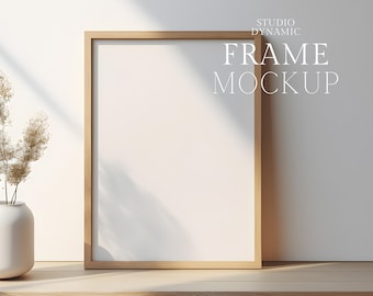 Wood Frame Boho Interior Wall Art Mockup - Art Print Mockup - Modern Mockup - Minimalistic Interior Mockup- PSD - 27X36 Frame - Smart Object