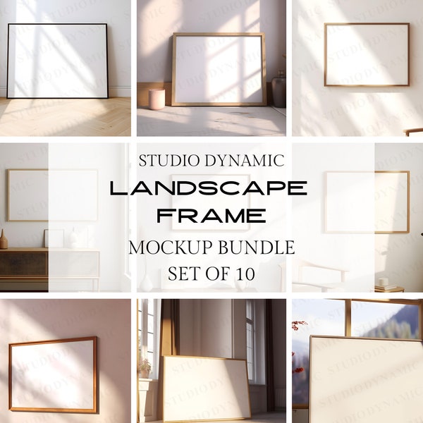 Landscape Mockup Bundle - Set Of 10 - Modern Horizontal Frame Mockups - Art Display Poster Mockups - PSD - JPG - Smart Object