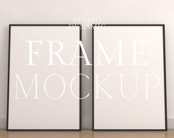 Double Frame mockup With Ambient light - Interior Home Decor Mockup - Black Frame - PSD - A4 ISO
