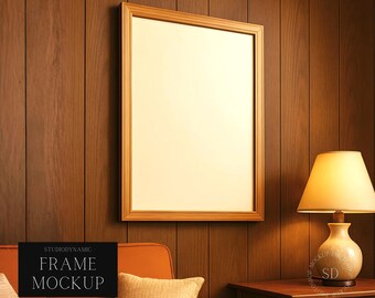 Wall Gallery Mockup - DIN A - Light Wood Frame With Window Reflection - Smart Object - PSD