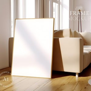 1 Frame Modern Interior Mockup -Living Room - Poster Mockup -  Wooden Frame - PSD - ISO - Smart Object