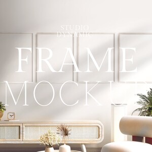 4 Frames Minimalist Mockup | JPEG PSD |  Wood Frame Artwork Mockup |  interior Mockup Frame |  Living Room Mockup |