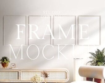 4 Frames Minimalist Mockup | JPEG PSD |  Wood Frame Artwork Mockup |  interior Mockup Frame |  Living Room Mockup |