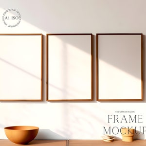 3 Vertical Boho Frames Mockup - Photoshop Mockup - DIN A Art Display - Minimal Living Room Mockup - PSD - ISO - Smart Object Mockup