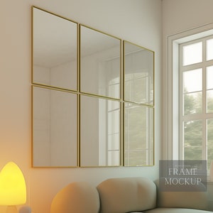 6 Frame Mockup With Reflection - Wooden Frame Mockup - Minimalist Wall Art - PSD - 27X36 - Smart Object