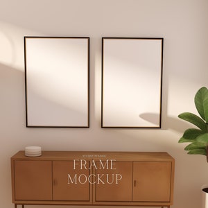 Two Wood Vertical Frame Mockup - Natural Light Mockup - Double Frame Art Display - PSD - ISO - Smart Object