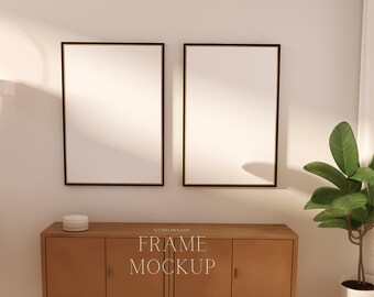 Two Wood Vertical Frame Mockup - Natural Light Mockup - Double Frame Art Display - PSD - ISO - Smart Object