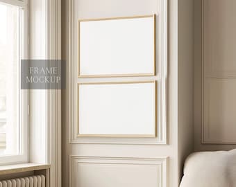 2 Horizontal Frame Mockup - Landscape Frame - Vintage Art Display Mockup - PSD - 36X27 - Smart Object