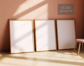 3 Frame Poster Mockup - Drop Shadow - Living Room Mockup - ISO - PSD - Smart Object Mockup