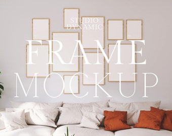 Living Room 10 Frame Set Mockup - Modern Interior Mockup - Wood Frame Frontal Mockup - PSD