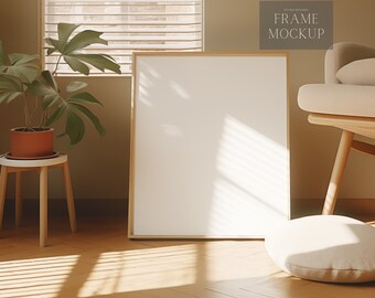 Single Wooden Frame Poster Mockup - Home Interior Mockup  - PSD - 27X36 - Smart Object Mockup