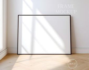 Black Frame Landscape Mockup -  Natural Light Frame Mockup - Horizontal Mockup - PSD - 36X27 (3:4) - Smart Object