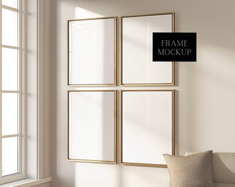4 Frame Mock Up - Frames In Living Room Scene – Poster Print Artwork Mockup - boho Style Mockup - ISO - PSD - Smart Object
