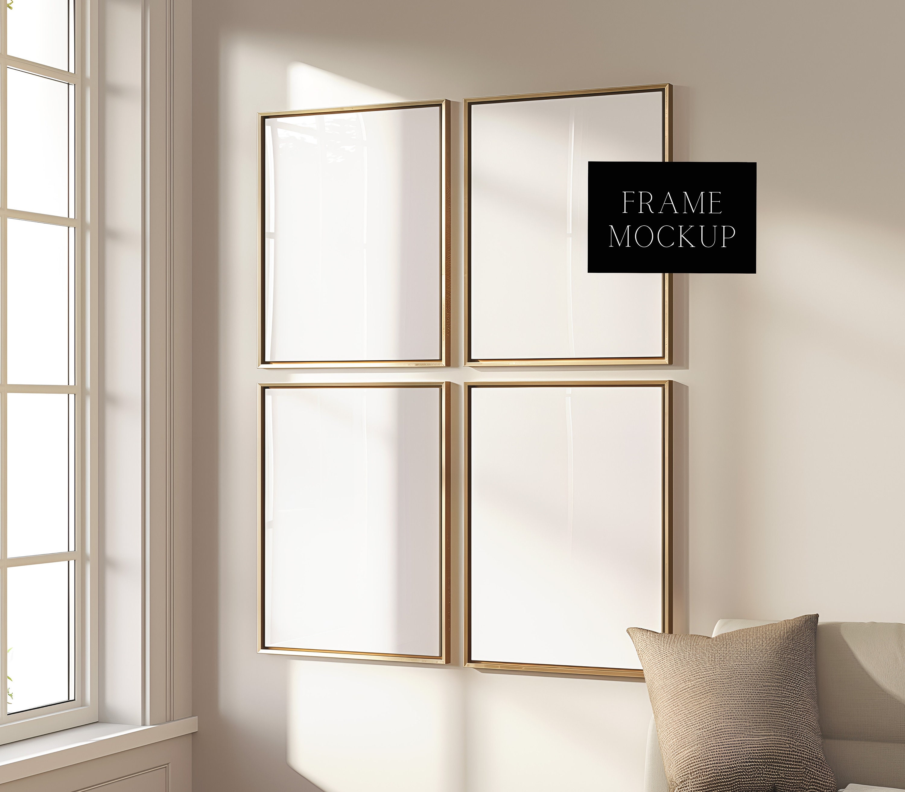 4 Frame Mock Up - Frames In Living Room Scene – Poster Print Artwork Mockup - boho Style Mockup - ISO - PSD - Smart Object