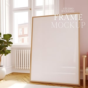 Tall Frame Poster Mockup - Vertical Poster Mockup - Wooden Frame Mockup With Reflection - ISO - PSD - Smart Object Mockup