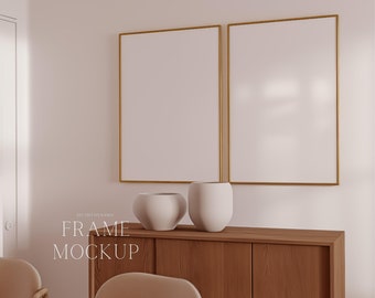 Two Frame Art Print Mockup - Set Of Two Wooden Frames Mockup  - PSD - ISO - Smart Object