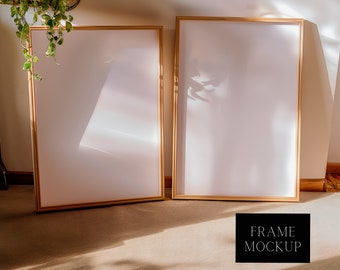 Two Wood Frames Art Display - Window Reflection - PSD Mockup Scene - Display for Artworks and Print - PSD - 27X36 - 24X36 - Smart Object