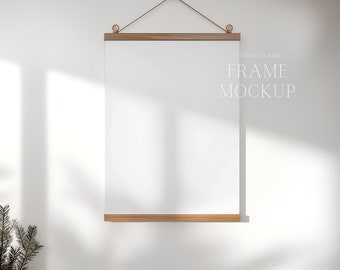 Wooden Poster Hanger Mockup - Art and Prints Display - Minimal Interior - PSD - 27X36 - Smart Object