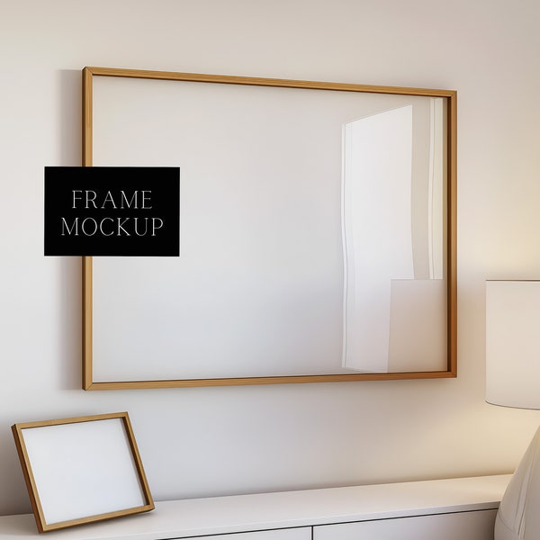 Minimal Horizontal Frame Mockup - Scandi Interior Design  Mockup Scene - Window Reflection - 36X27 - PSD - Smart Object
