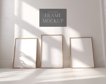 3 Frame Interior mockup - Different frame  - Print Gallery Mockup - Three wood frames mockup - PSD - 24X36 - ISO - Smart Object