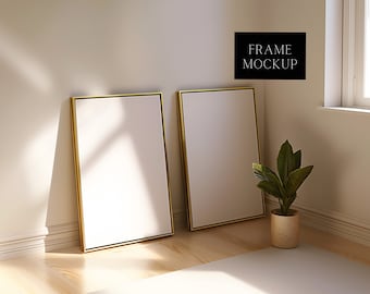 Double Vertical Frame Mockup - Art Display With Glass Reflection - Digital Print Mockup - PSD - ISO - Smart Object