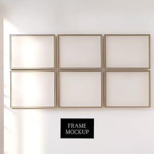 6 Maqueta de marco horizontal - Marcos de paisaje - Luz natural - Maqueta de conjunto de carteles de galería mínima - PSD - 36X27 - Descarga digital