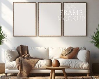 3 Frame mockup - Boho interior mockup - 3 poster mockup - Three wood frames mockup - PSD - ISO - Smart Object