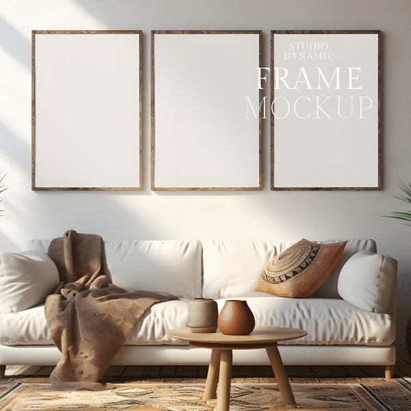 3 Frame mockup - Boho interior mockup - 3 poster mockup - Three wood frames mockup - PSD - ISO - Smart Object